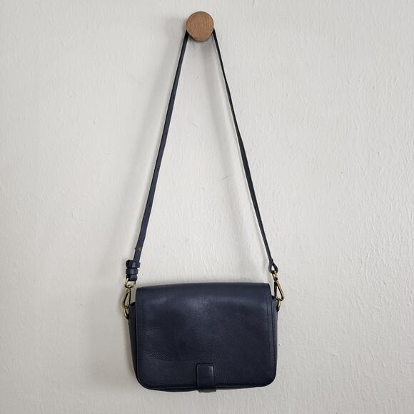 NEW Madewell Leather Transport Flap Shoulder Bag Dark Baltic Blue - Picture 1 of 12